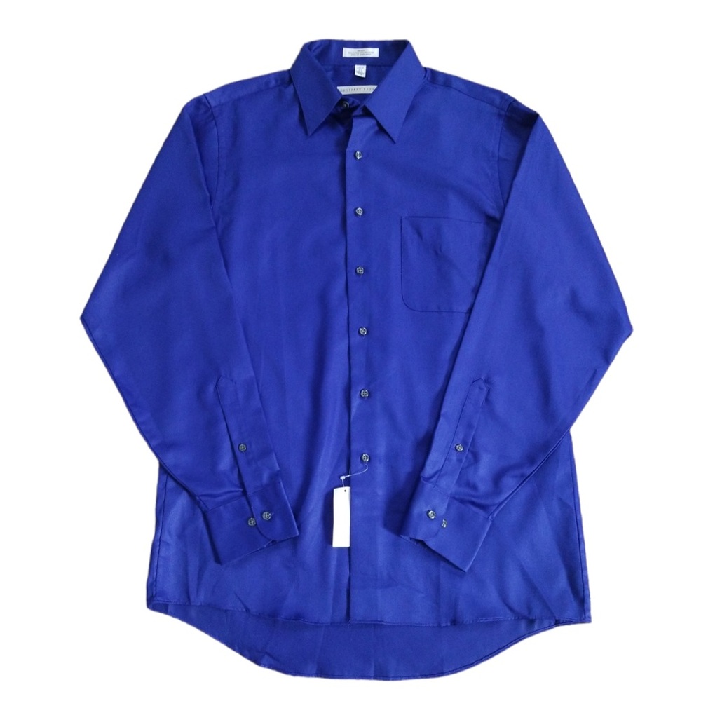 Geoffrey Beene Blue Sateen Wrinkle Free Button Up Dress Shirt Size: 15.5 NEW‎